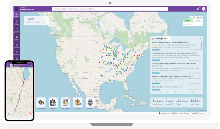 Dispatch Dashboard with planned Loads