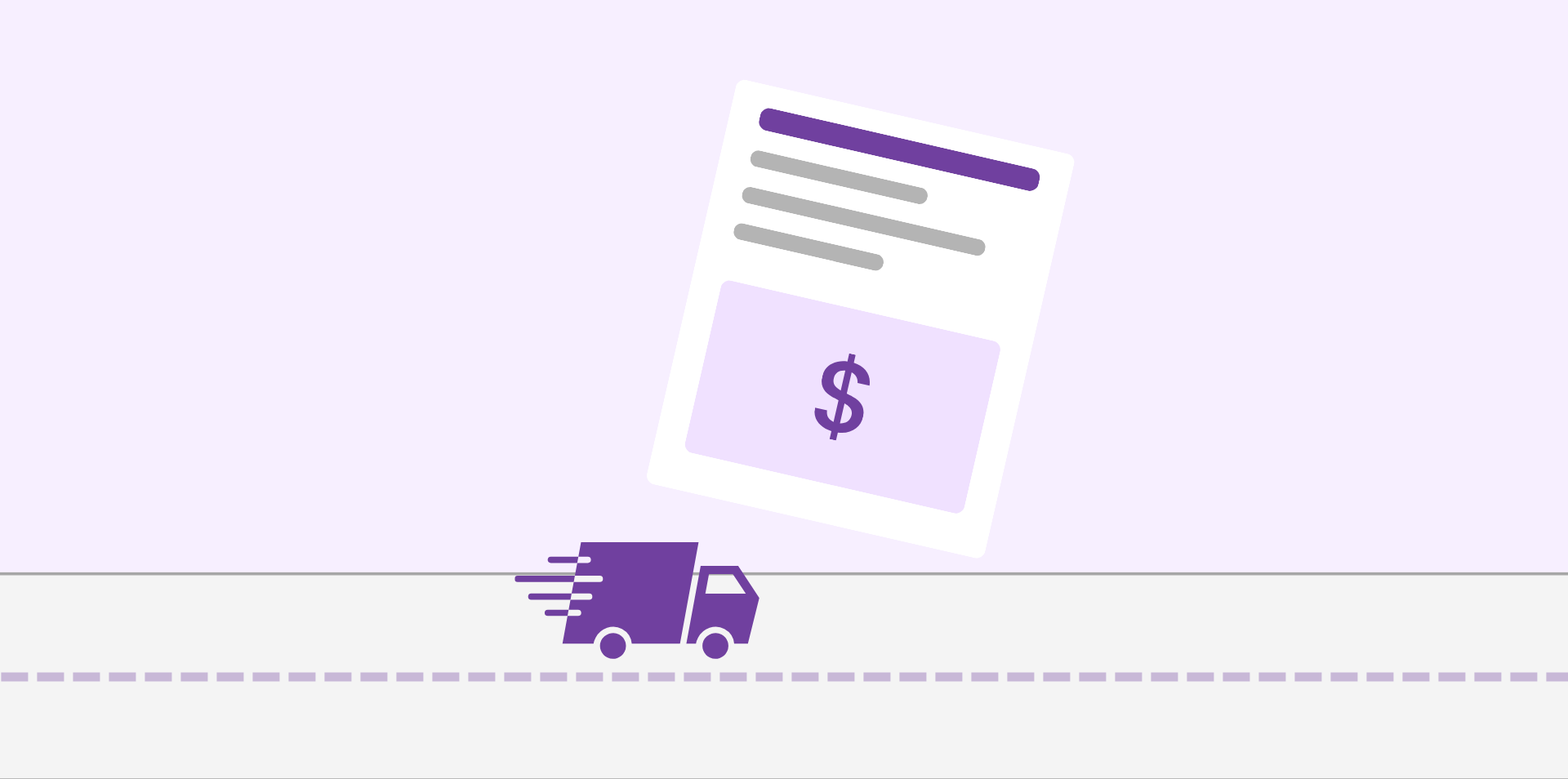 Illustration of a driver settlement statement showing a pay amount, above a truck on the road